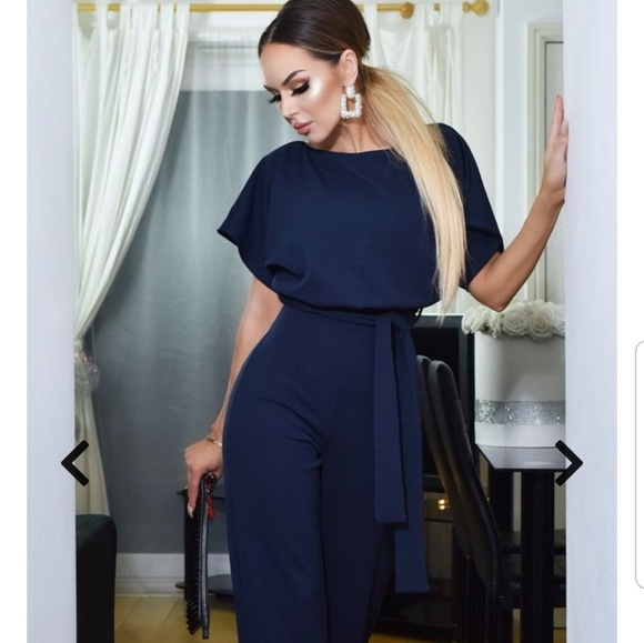Jackie Navy Batwing Jumpsuit - Picture 3 of 4